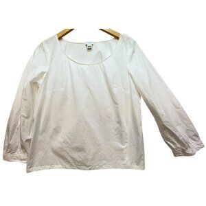J.Crew Women's Cotton Poplin Peasant Top Lightweight Size M White Long Sleeve